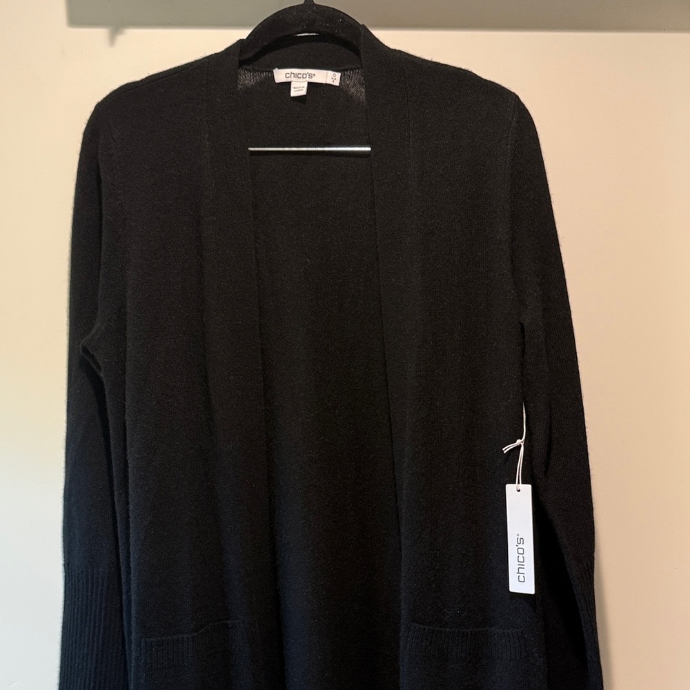 Chico's 100% Cashmere Black Open Front Long Cardigan/Duster NWT